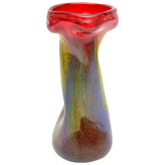 Used Dino Martens Murano Red Blue Cinched Glass Vase or Vessel, Mid-Century Modern