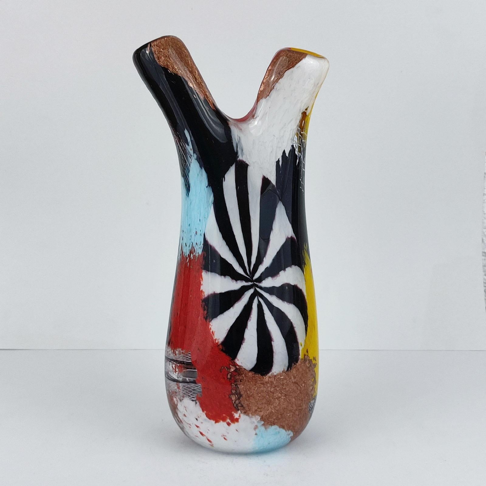 Italiano Dino Martens Vaso a doppio collo in vetro artistico italiano Oriente multicromatico di Murano in vendita