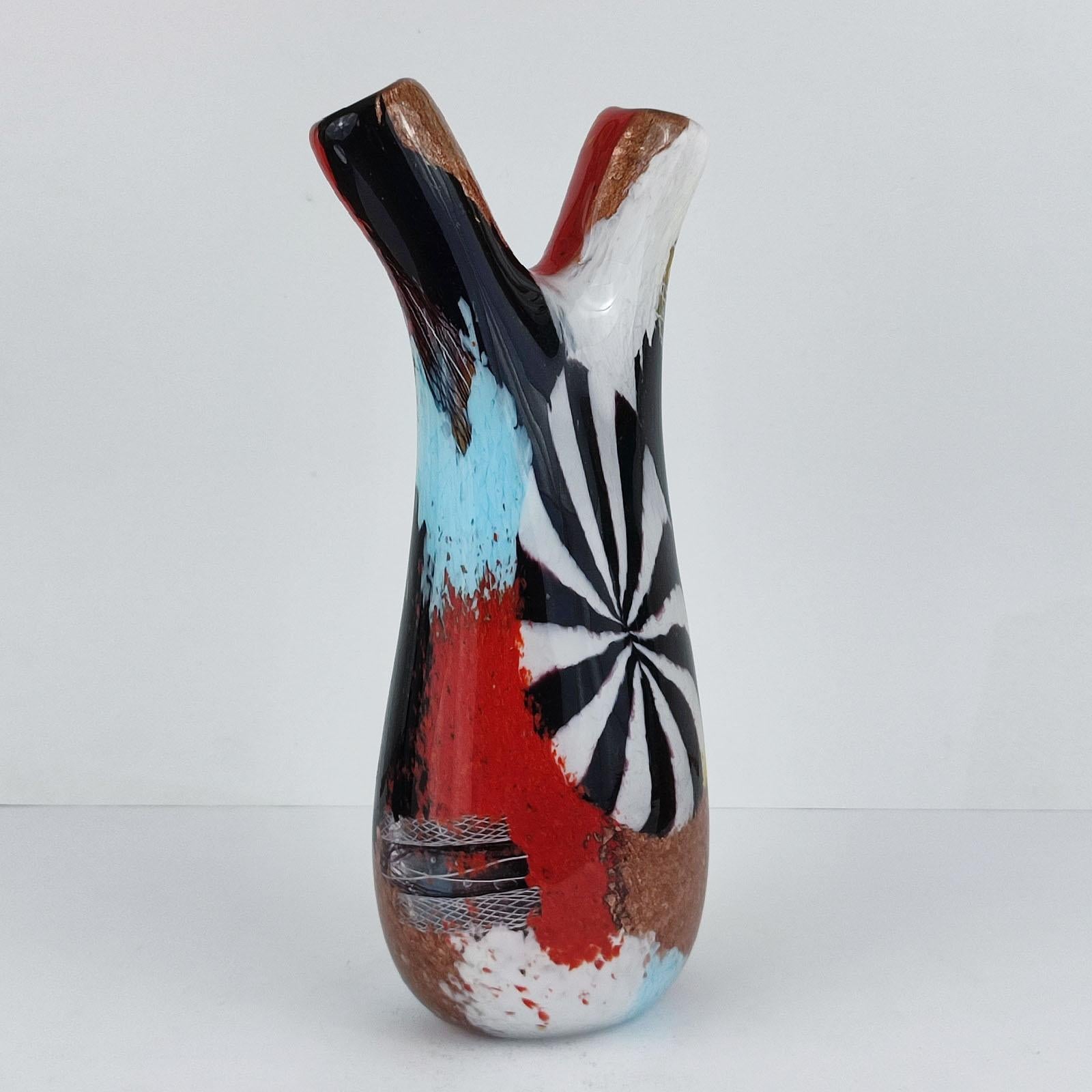 Dino Martens Vaso a doppio collo in vetro artistico italiano Oriente multicromatico di Murano In condizioni ottime in vendita a Bochum, NRW