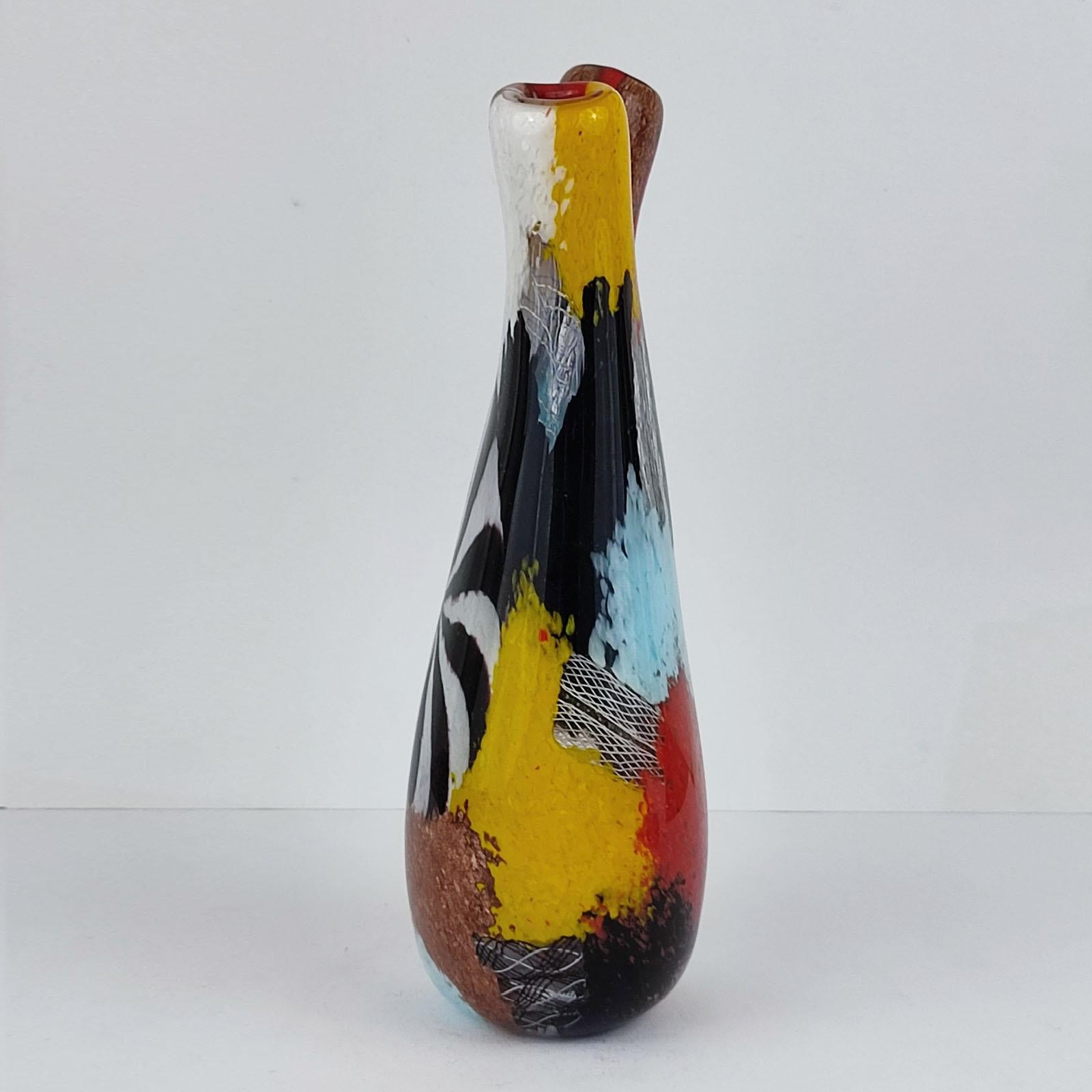 Dino Martens Vaso a doppio collo in vetro artistico italiano Oriente multicromatico di Murano in vendita 1