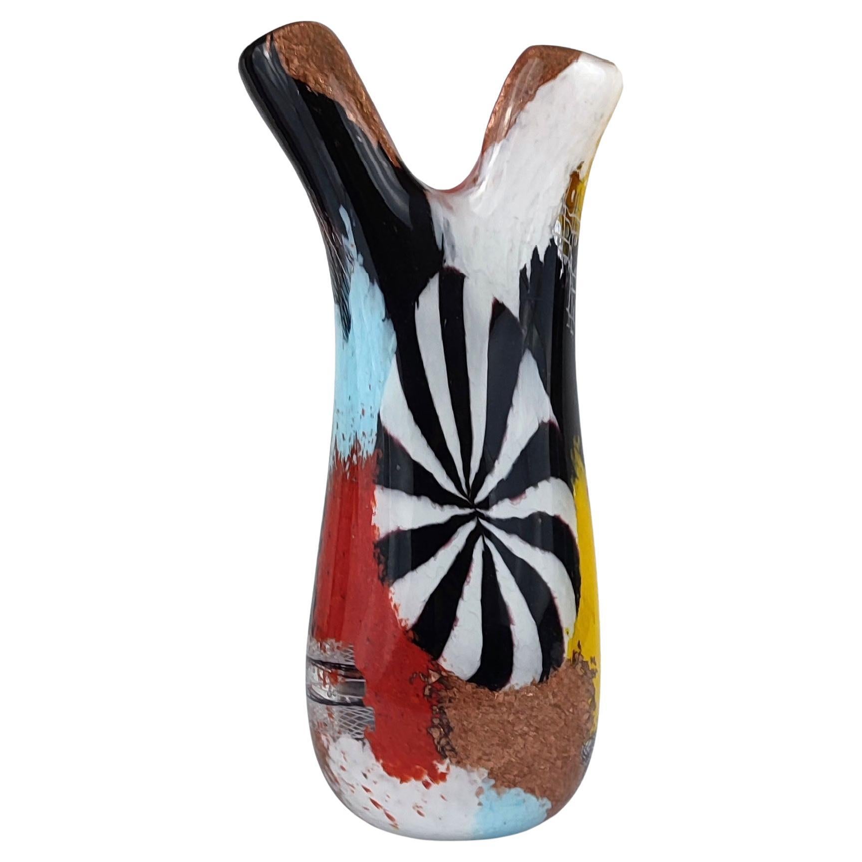 Dino Martens Vaso a doppio collo in vetro artistico italiano Oriente multicromatico di Murano in vendita