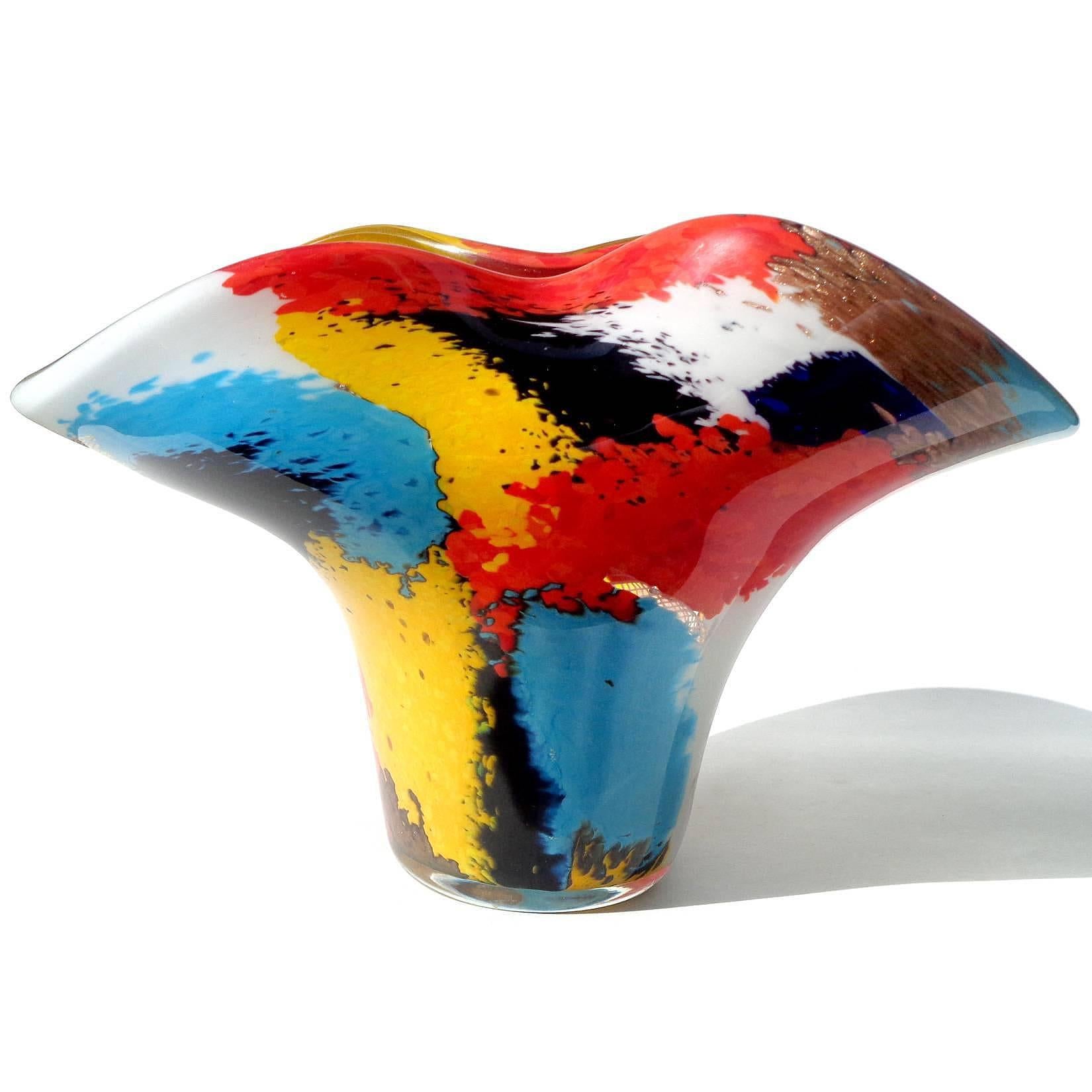 Hand-Crafted Dino Martens Murano Multi-Color Oriente Italian Art Glass Fan Shape Flower Vase For Sale