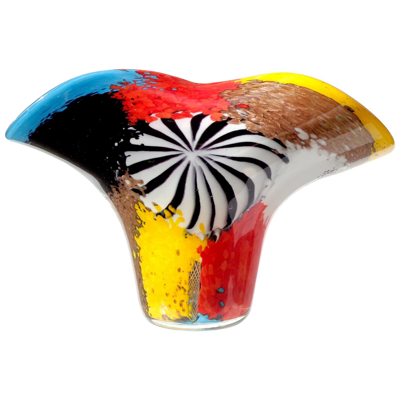 Dino Martens Murano Multi-Color Oriente Italian Art Glass Fan Shape Flower Vase For Sale