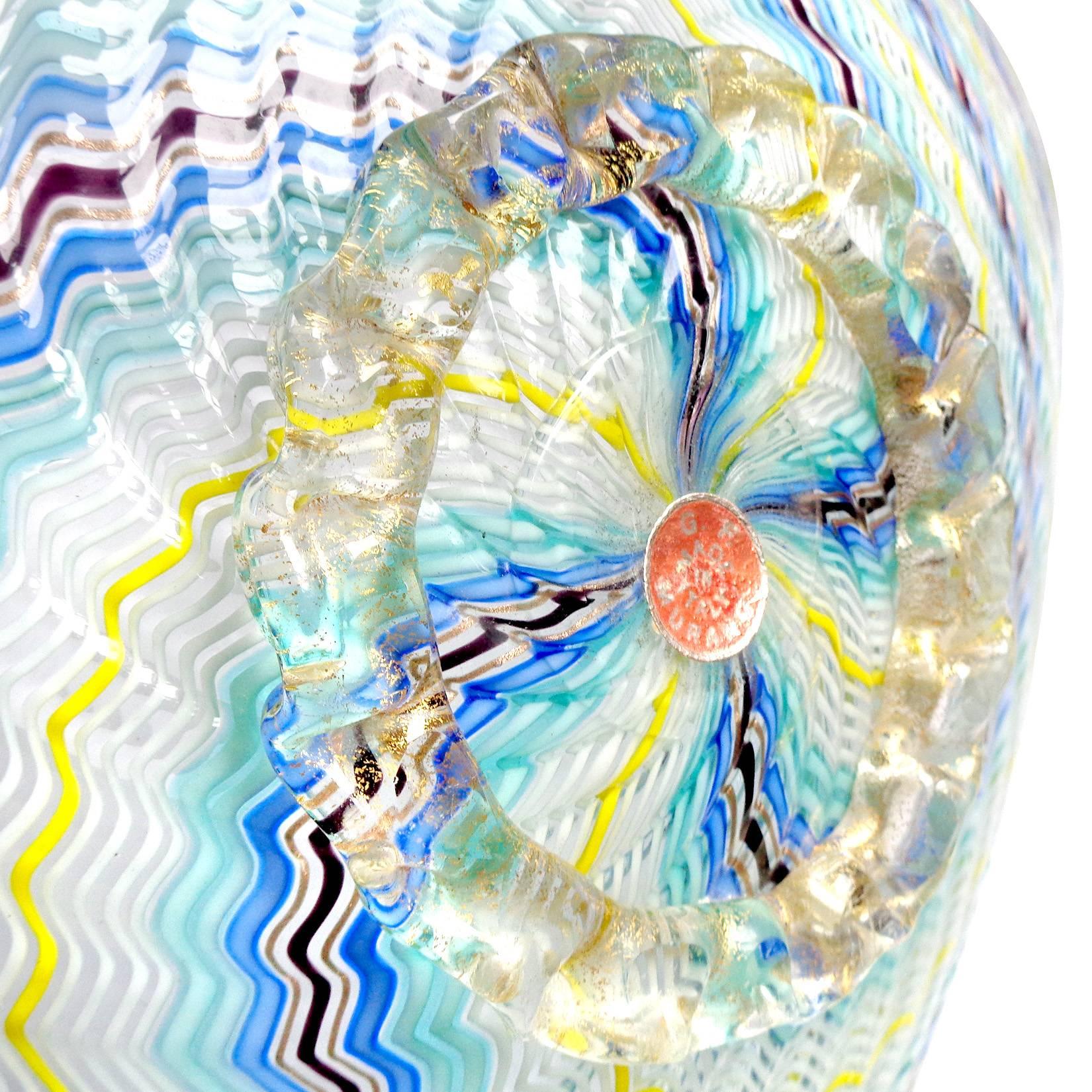 Hand-Crafted Dino Martens Murano Optic Swirl Ribbons Italian Art Glass Centerpiece Bowl For Sale