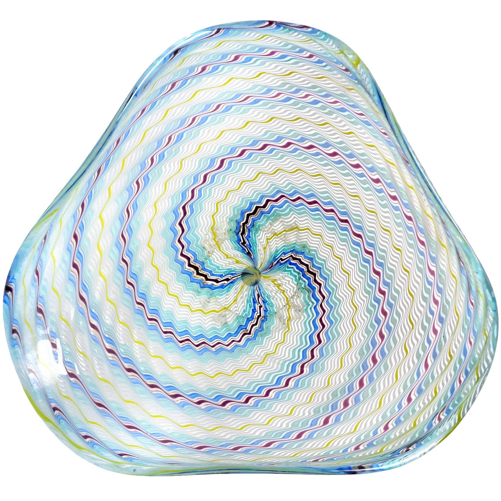 Dino Martens Murano Optic Swirl Ribbons Italian Art Glass Centerpiece Bowl