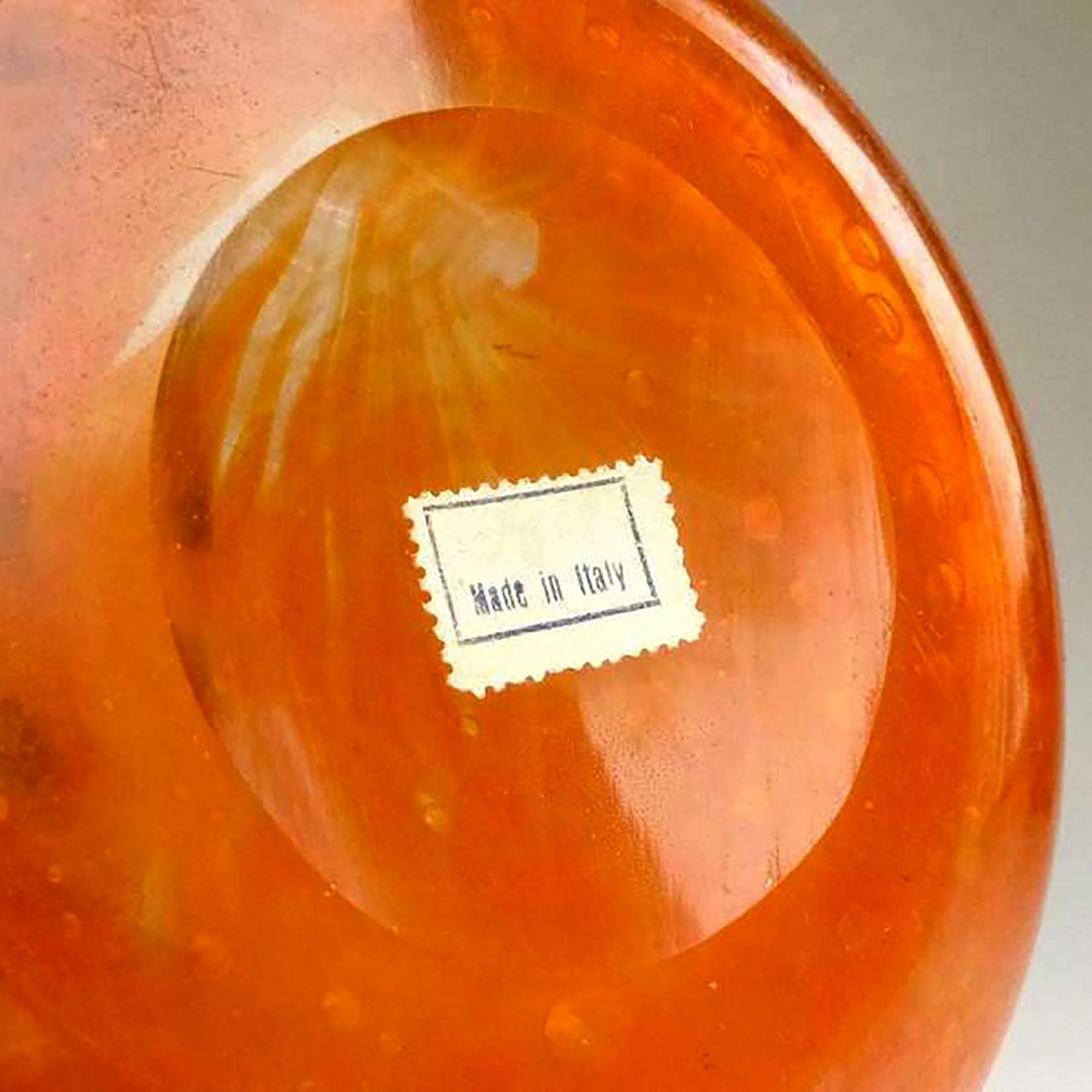 Dino Martens Murano Orange Iridescent Italian Art Glass Monumental Flower Vase In Good Condition For Sale In Kissimmee, FL