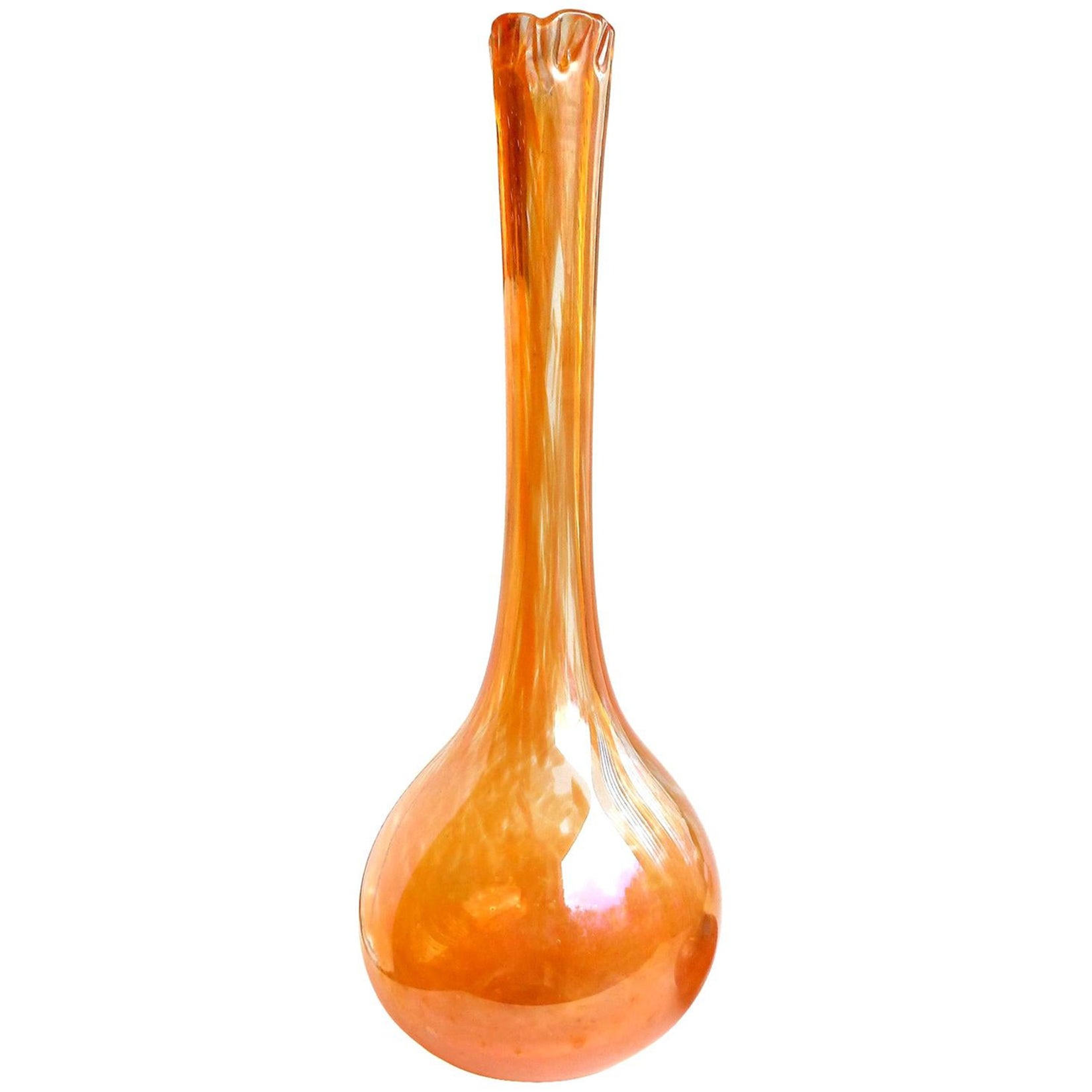 Dino Martens, vase à fleurs monumental en verre d'art italien orange irisé de Murano