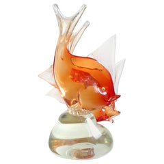 Dino Martens Murano Orange Sommerso Italian Art Glass Double Fish Sculpture