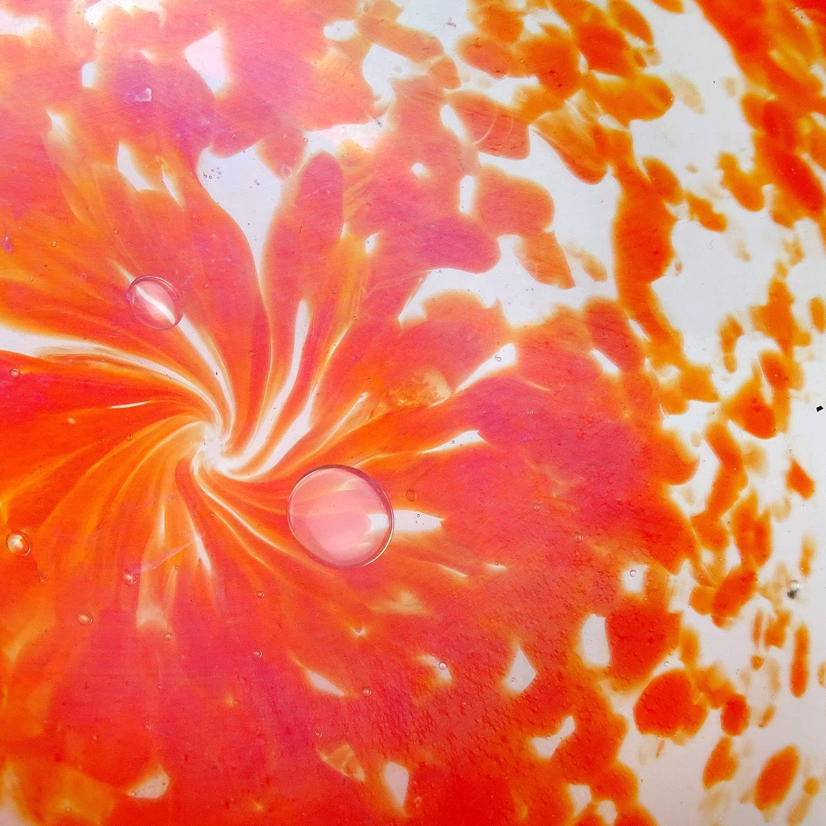Mid-Century Modern Dino Martens Murano Orange Spots Iridescent Italian Art Glass Decorative Bowl