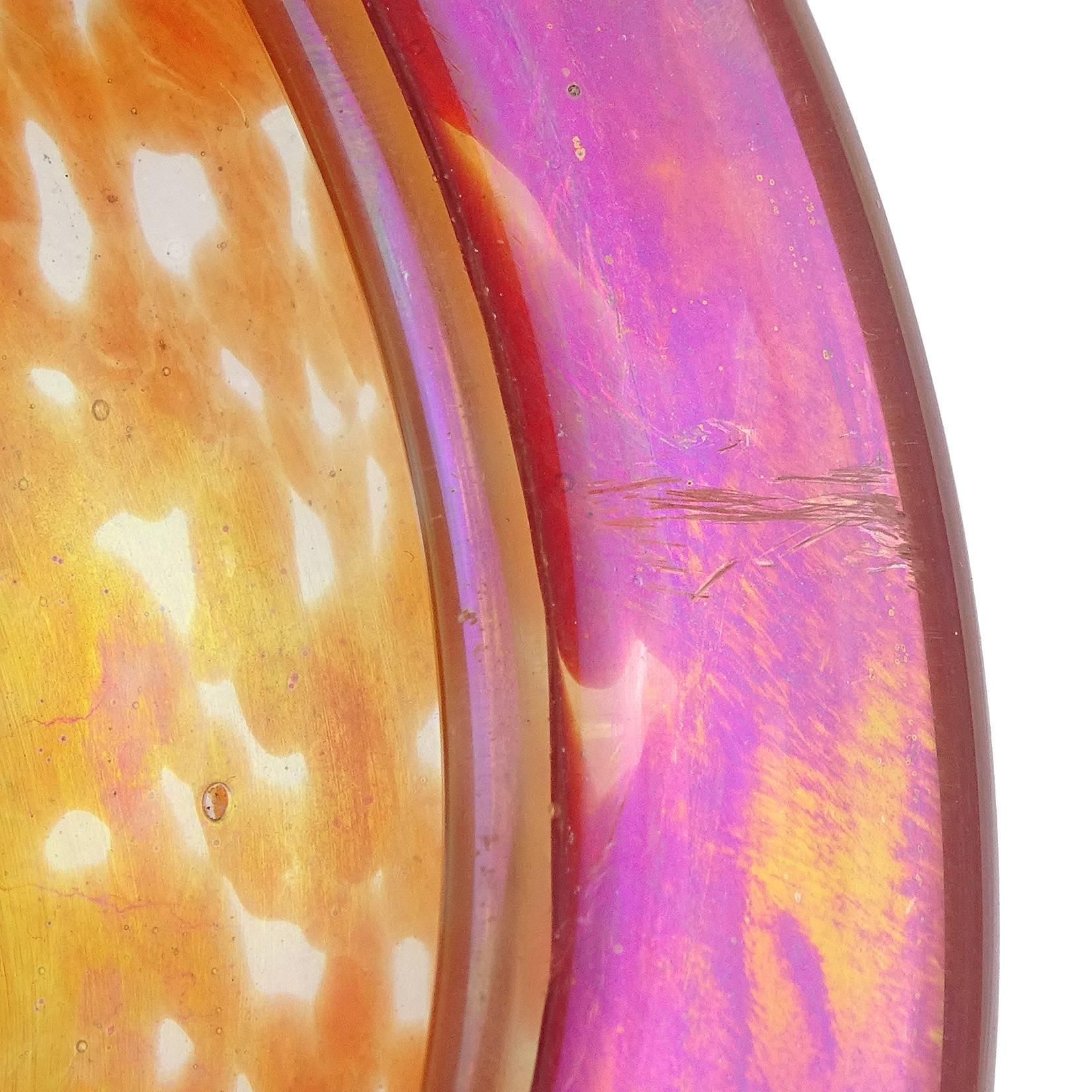 Mid-Century Modern Dino Martens Murano Orange Spots Iridescent Italian Art Glass Decorative Bowl
