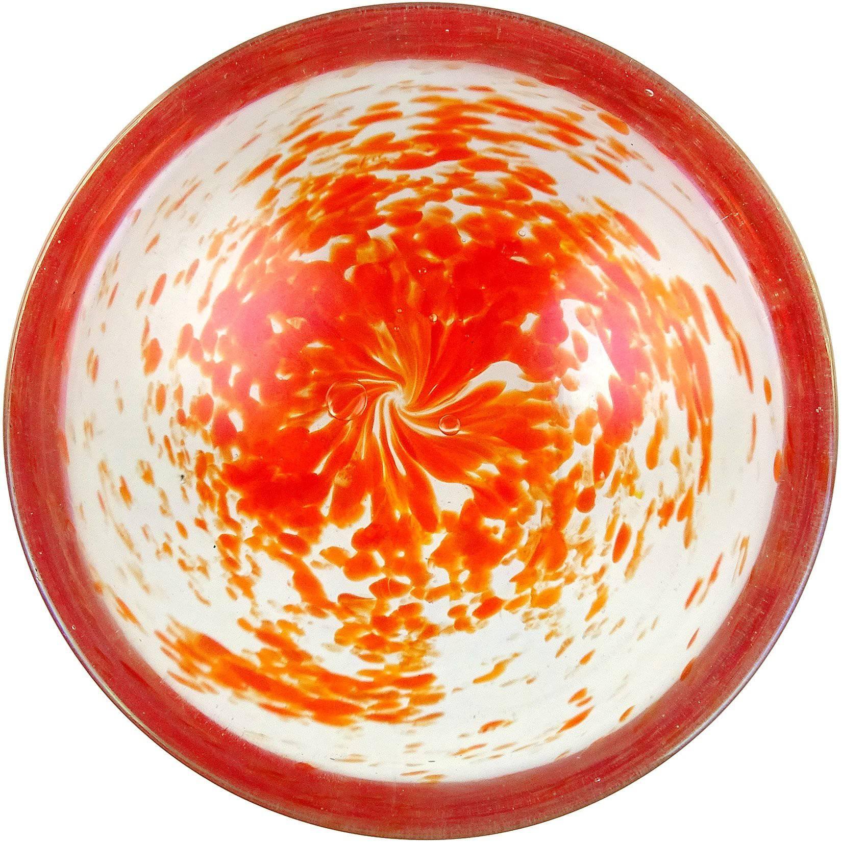 Dino Martens Murano Orange Spots Iridescent Italian Art Glass Decorative Bowl