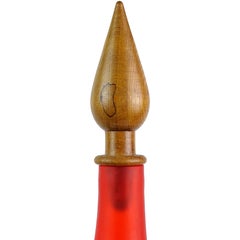 Dino Martens Murano Red Satin Surface Italian Art Glass Wood Stopper Decanter