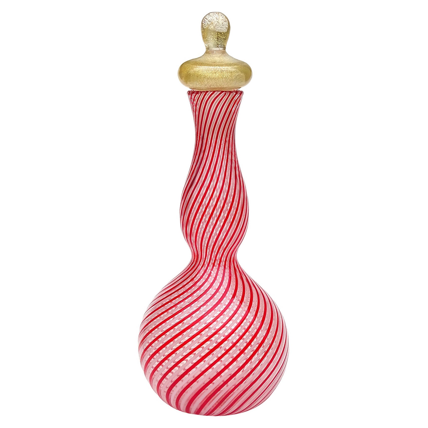 Dino Martens Murano Red White Gold Flecks Italian Art Glass Bottle Decanter