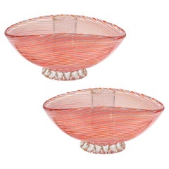 Dino Martens - Porte-bougies en verre d'art italien en forme de feuille d'or avec rubans rouges et blancs de Murano