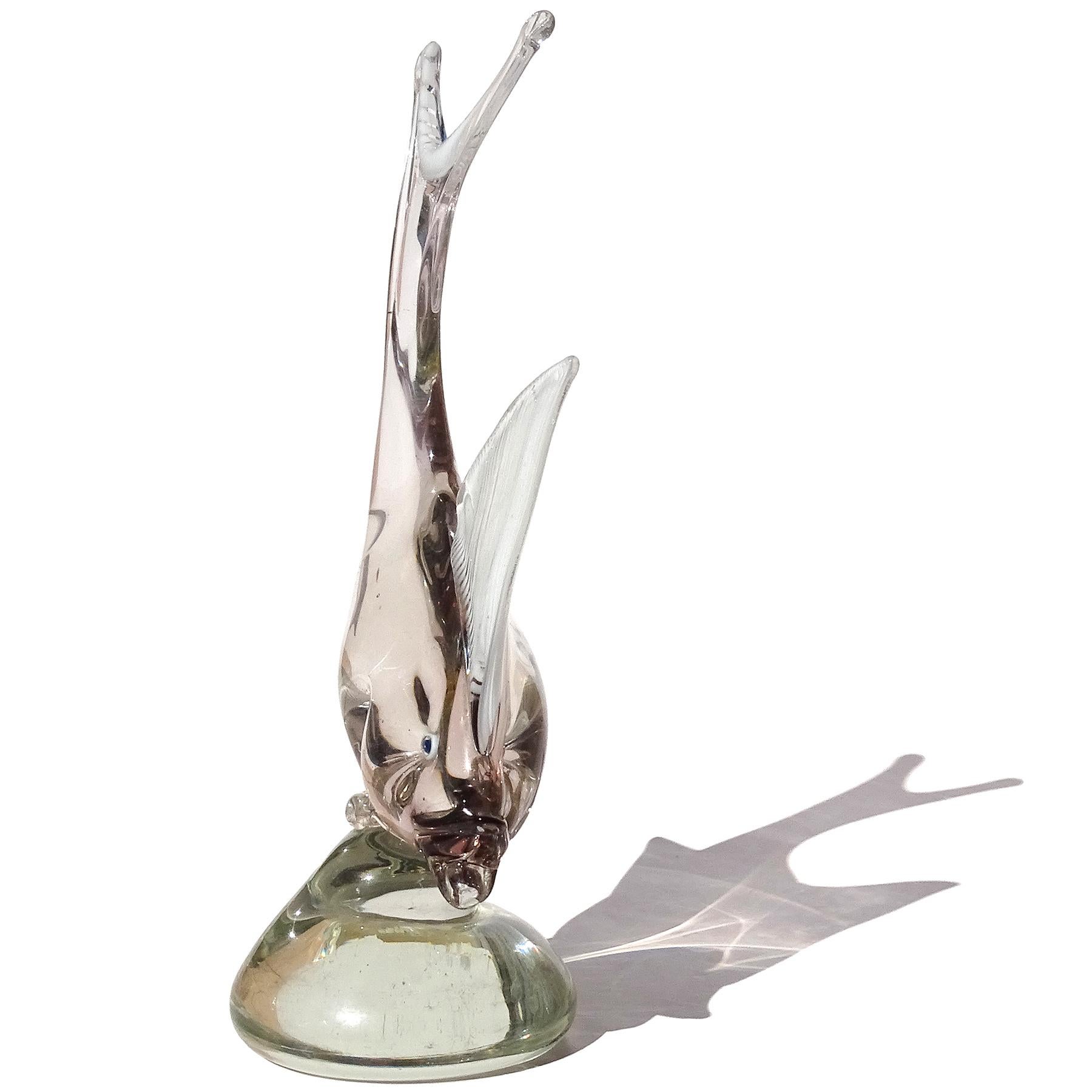 Mid-Century Modern Dino Martens Murano Sommerso Champagne Purple Italian Art Glass Fish Sculpture For Sale