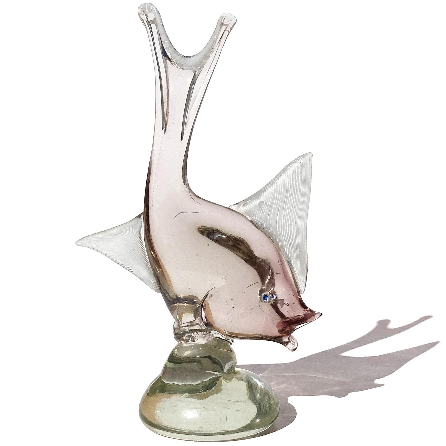 Dino Martens Murano Sommerso Champagner lila italienische Kunst Glas Fisch-Skulptur (Italienisch) im Angebot