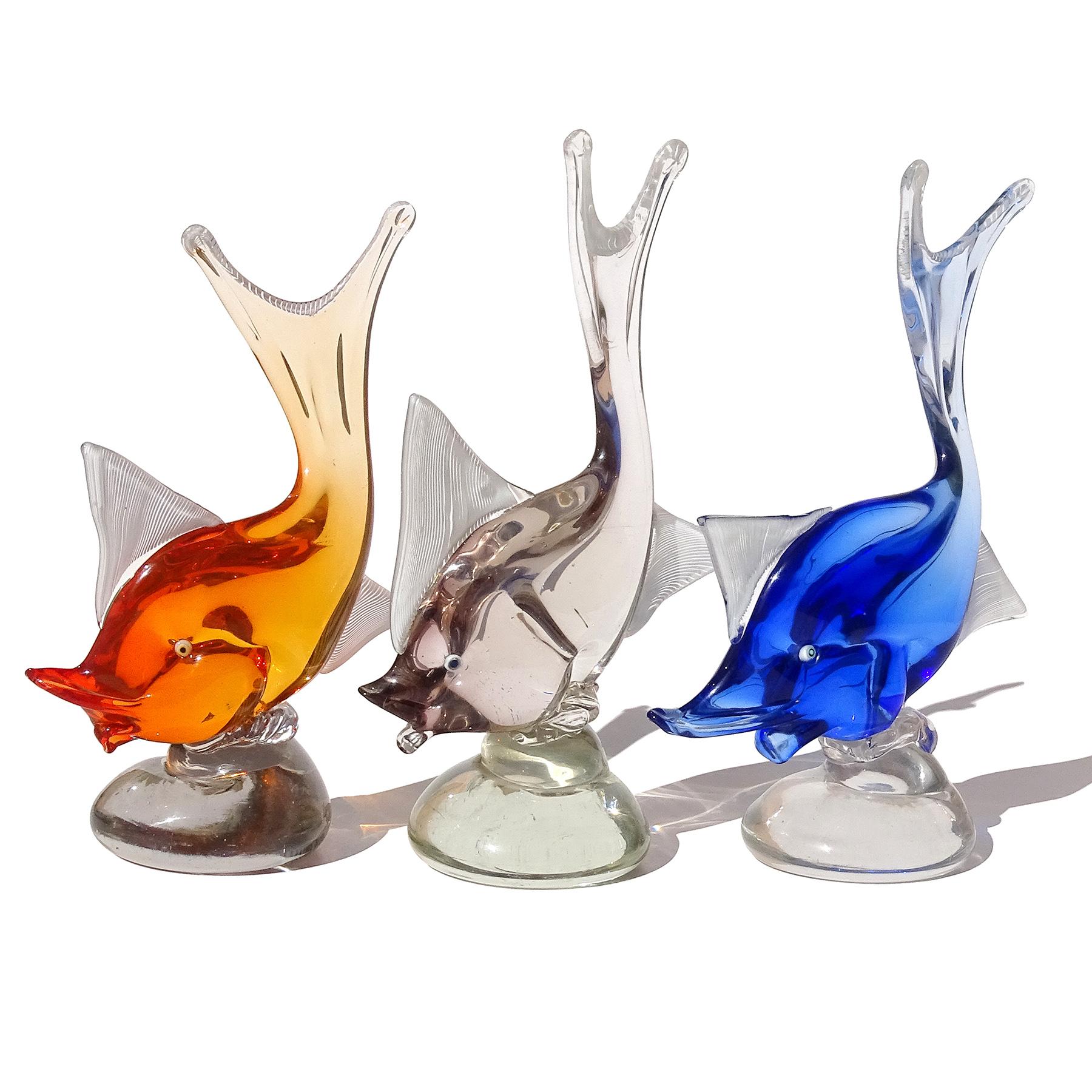 Dino Martens Murano Sommerso Champagner lila italienische Kunst Glas Fisch-Skulptur im Angebot 1