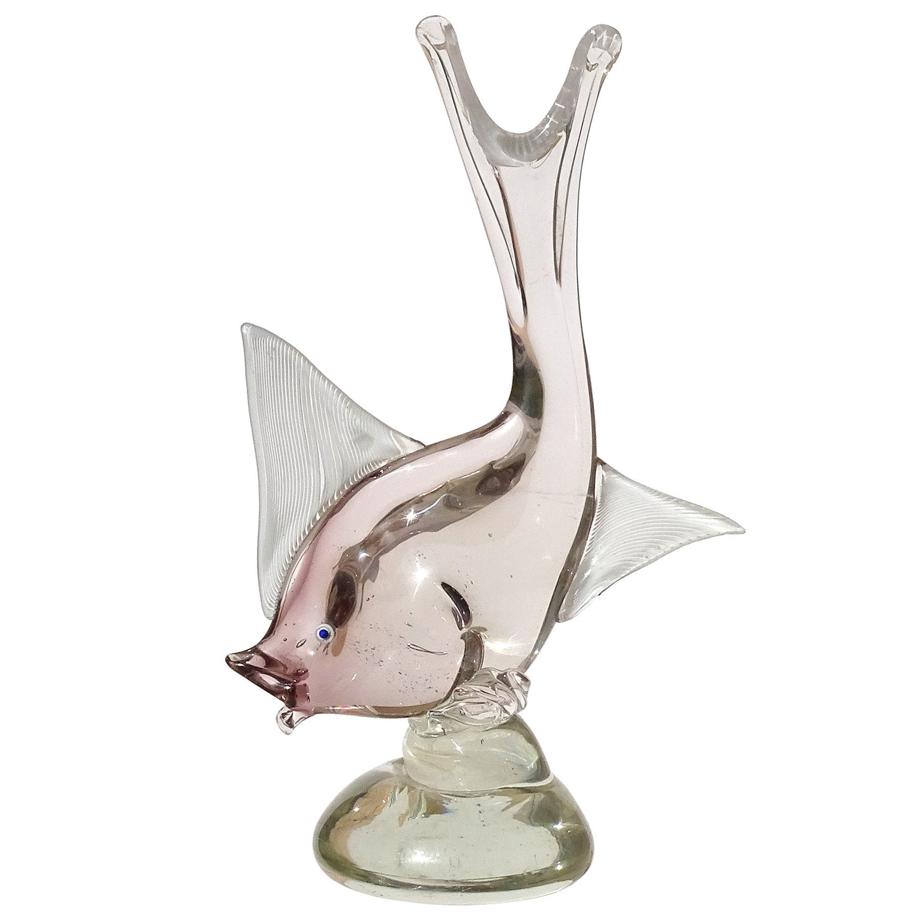 Dino Martens Murano Sommerso Champagne Violet Sculpture de poisson en verre d'art italien