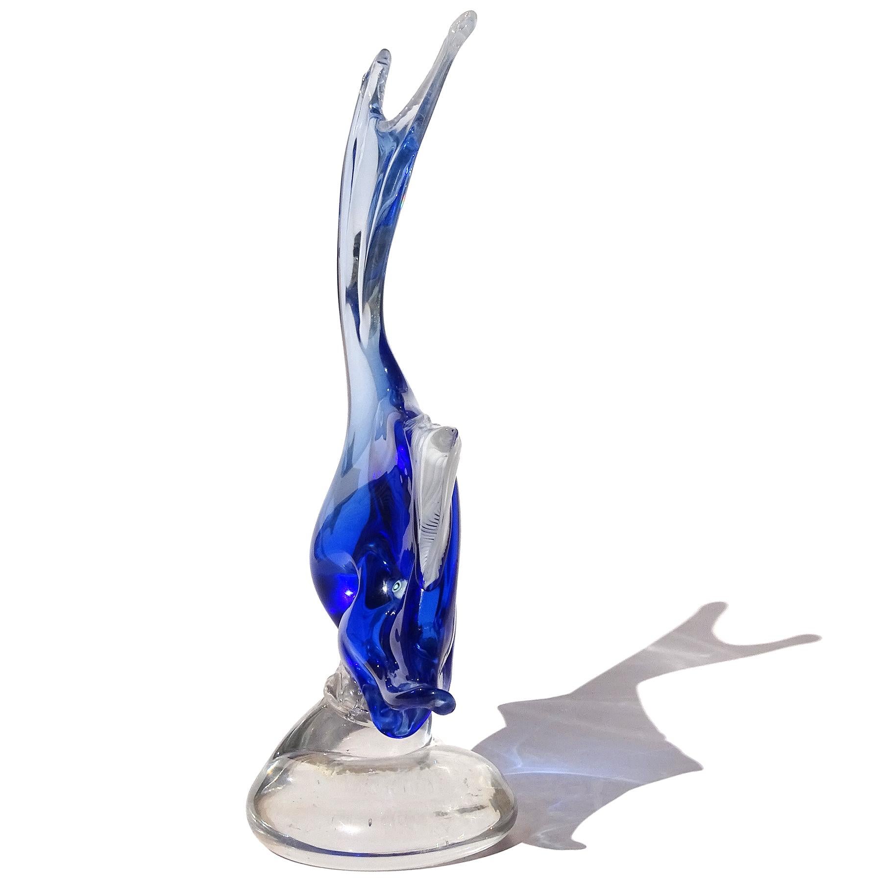 Mid-Century Modern Dino Martens Murano Sommerso Sapphire Blue Italian Art Glass Fish Sculpture For Sale