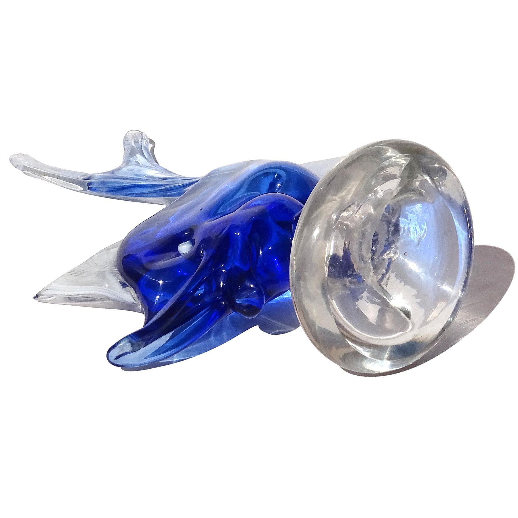 Dino Martens Murano Sommerso sculpture de poisson en verre d'art italien bleu saphir en vente 1