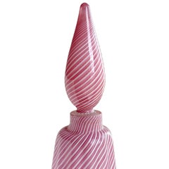 Dino Martens Murano Vintage Pink White Ribbons Ribbed Italian Art Glass Decanter