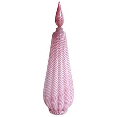 Dino Martens Murano Vintage Pink White Ribbons Ribbed Italian Art Glass Decanter