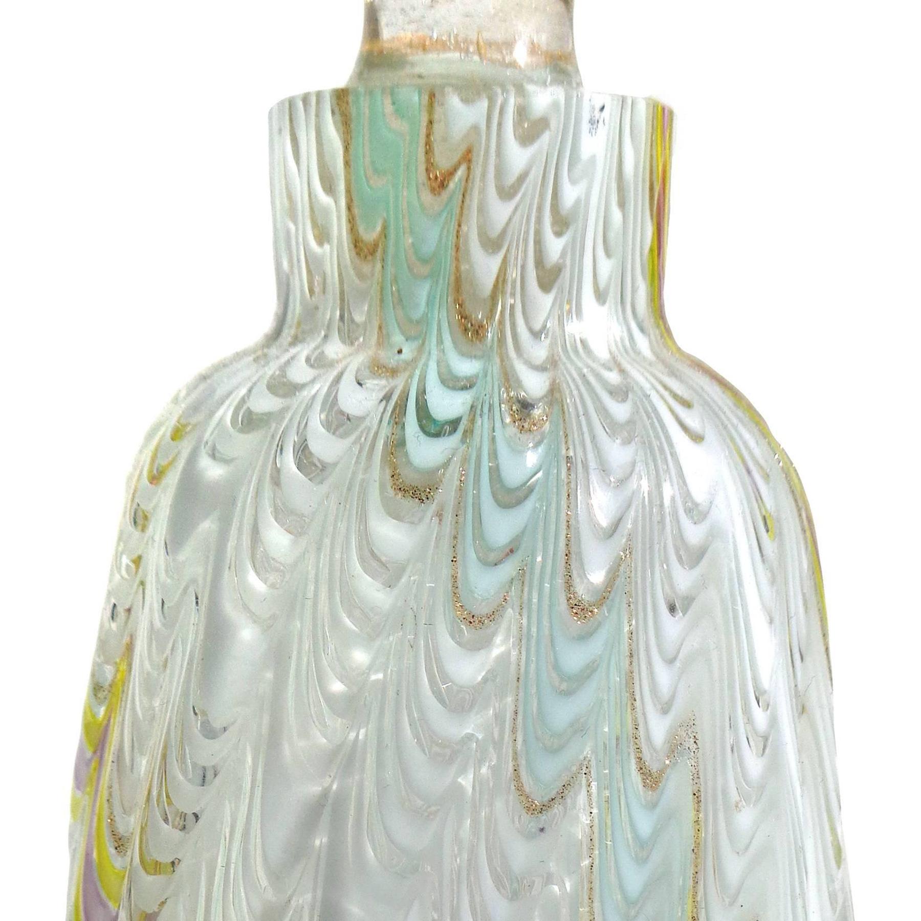 Italiano Dino Martens Murano Bianco Blu Giallo Zig Zag Nastri Decanter in vetro artistico italiano in vendita