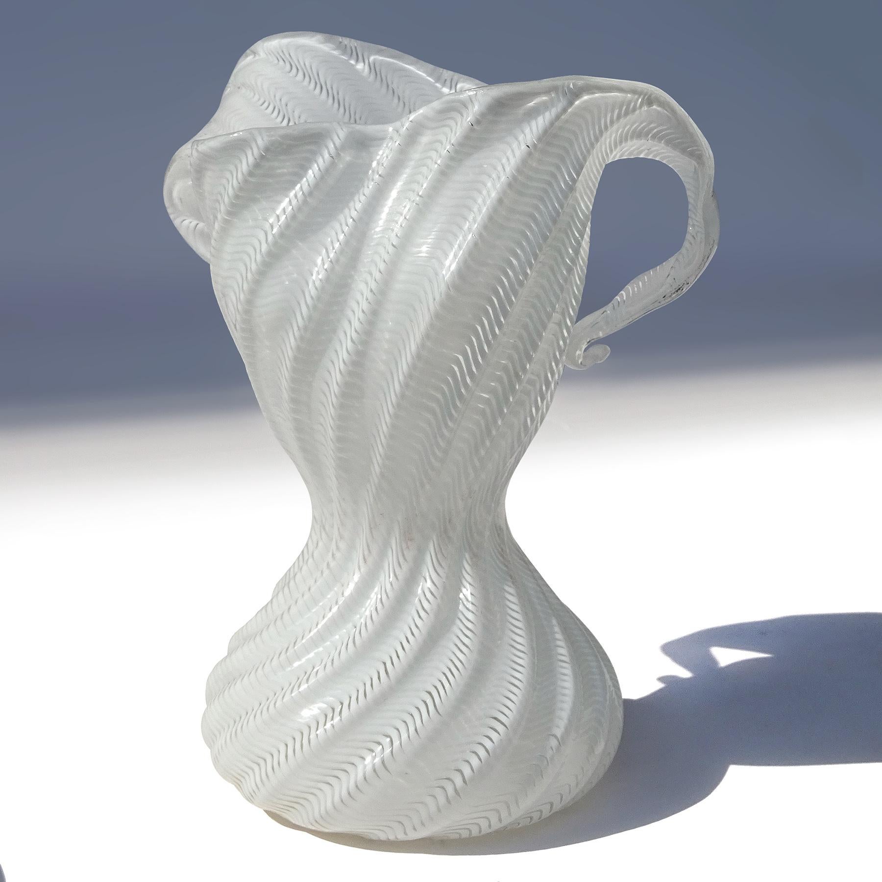 Hand-Crafted Dino Martens Murano White Ribbon Woman Body Dress Italian Art Glass Flower Vase For Sale