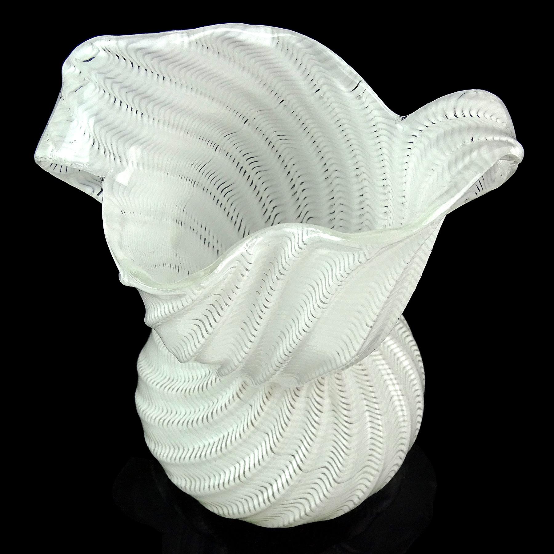 20th Century Dino Martens Murano White Ribbon Woman Body Dress Italian Art Glass Flower Vase For Sale