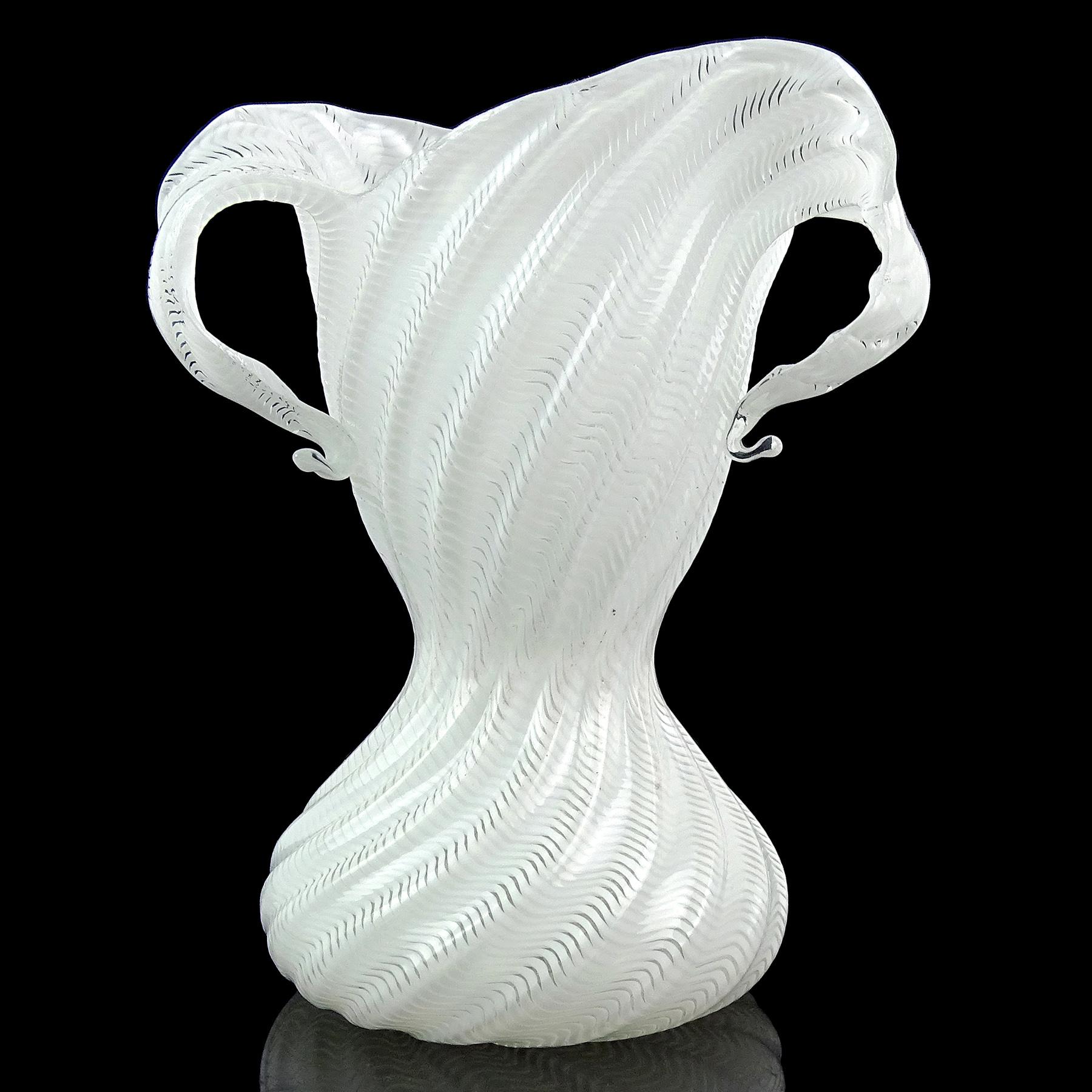Dino Martens Murano White Ribbon Woman Body Dress Italian Art Glass Flower Vase For Sale 1