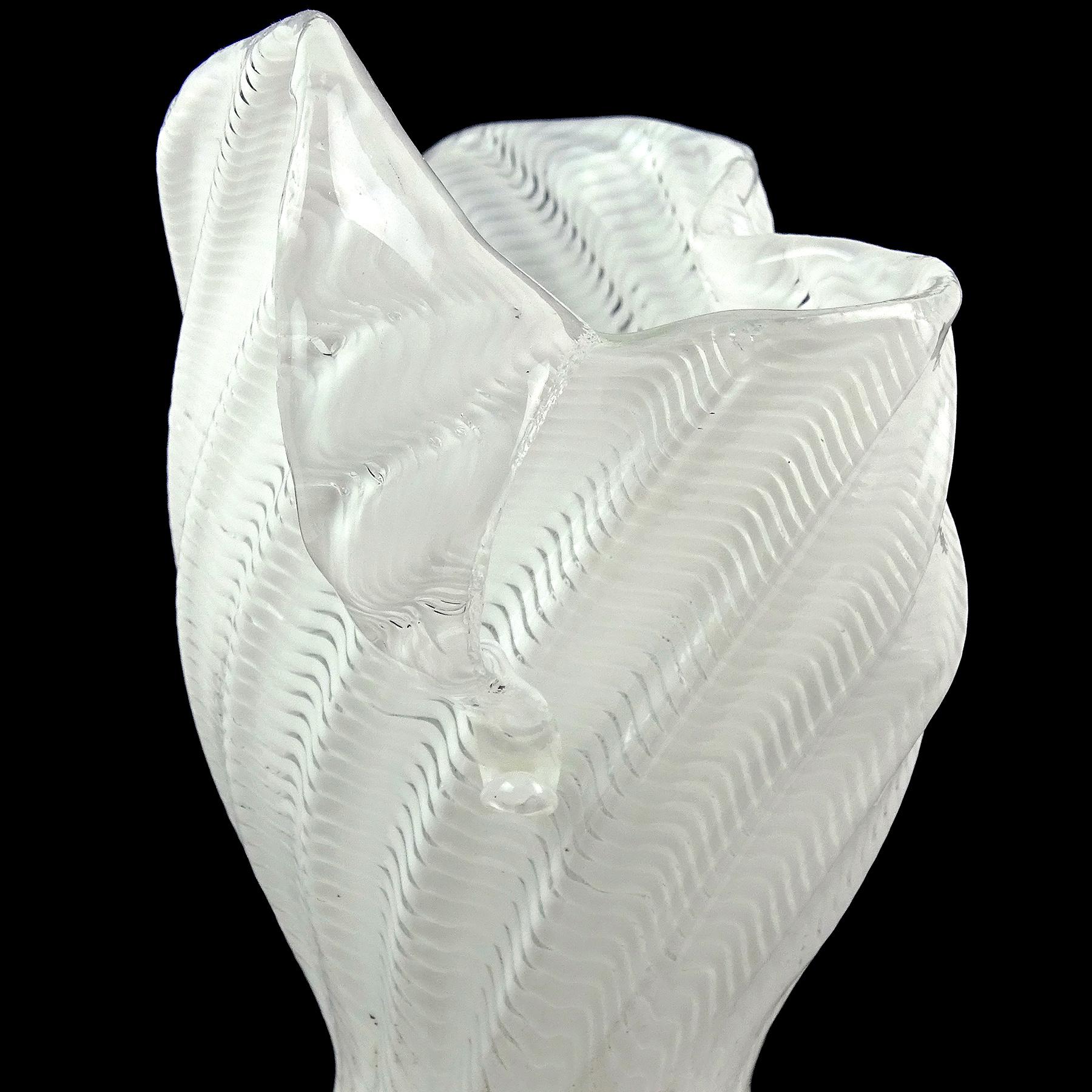 Dino Martens Murano White Ribbon Woman Body Dress Italian Art Glass Flower Vase For Sale 2