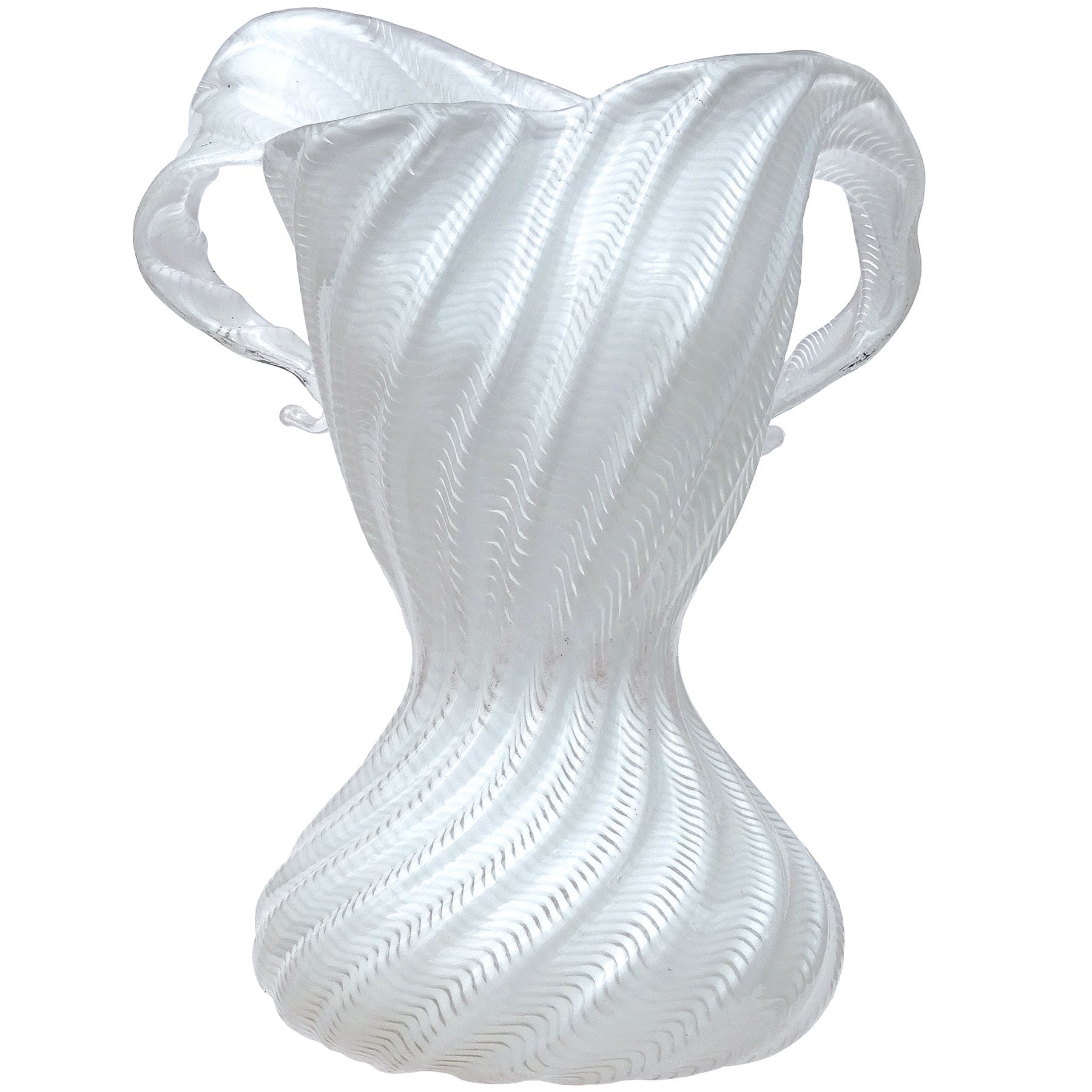 Dino Martens Murano White Ribbon Woman Body Dress Italian Art Glass Flower Vase For Sale