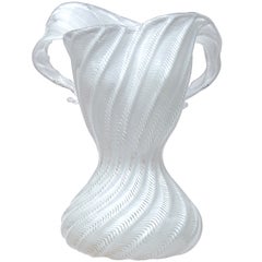 Dino Martens Murano White Ribbon Woman Body Dress Italian Art Glass Flower Vase