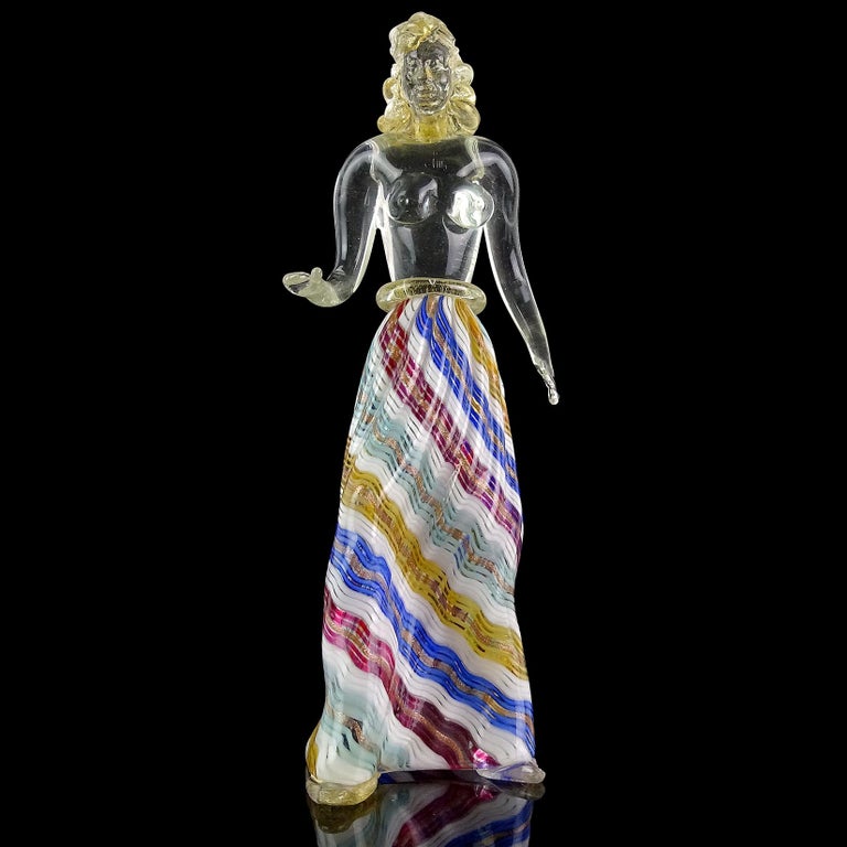 Mid-Century Modern Dino Martens Murano Zig Zag Ribbons Skirt Italian Art Glass Nude Woman Sculpture For Sale