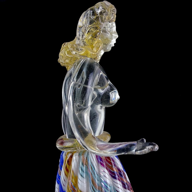 Hand-Crafted Dino Martens Murano Zig Zag Ribbons Skirt Italian Art Glass Nude Woman Sculpture For Sale