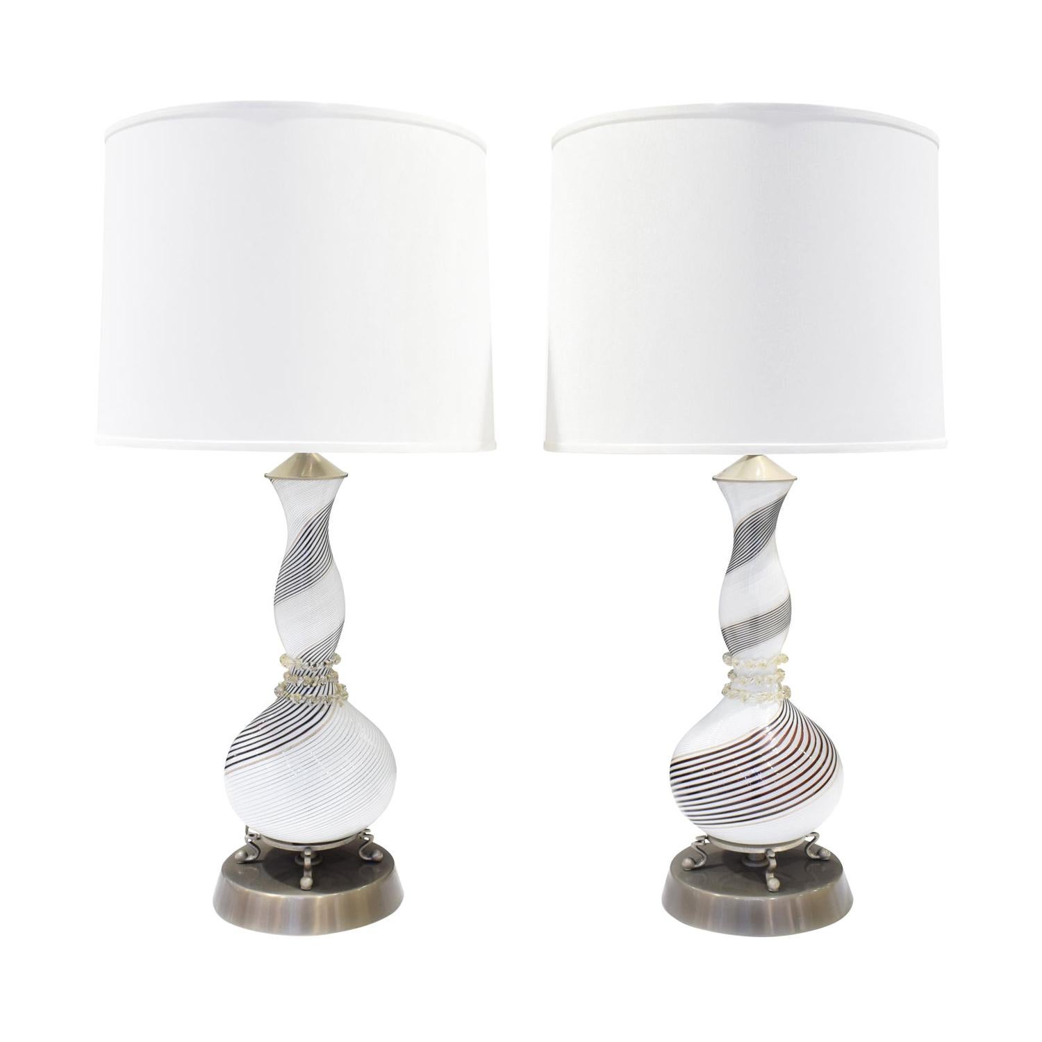 Dino Martens Pair of Hand-Blown Glass Table Lamps, 1950s