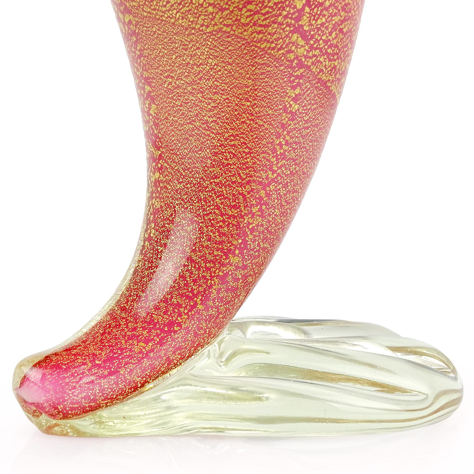 Hand-Crafted Dino Martens Pink White Gold Murano Gold Flecks Italian Art Glass Flower Vase For Sale