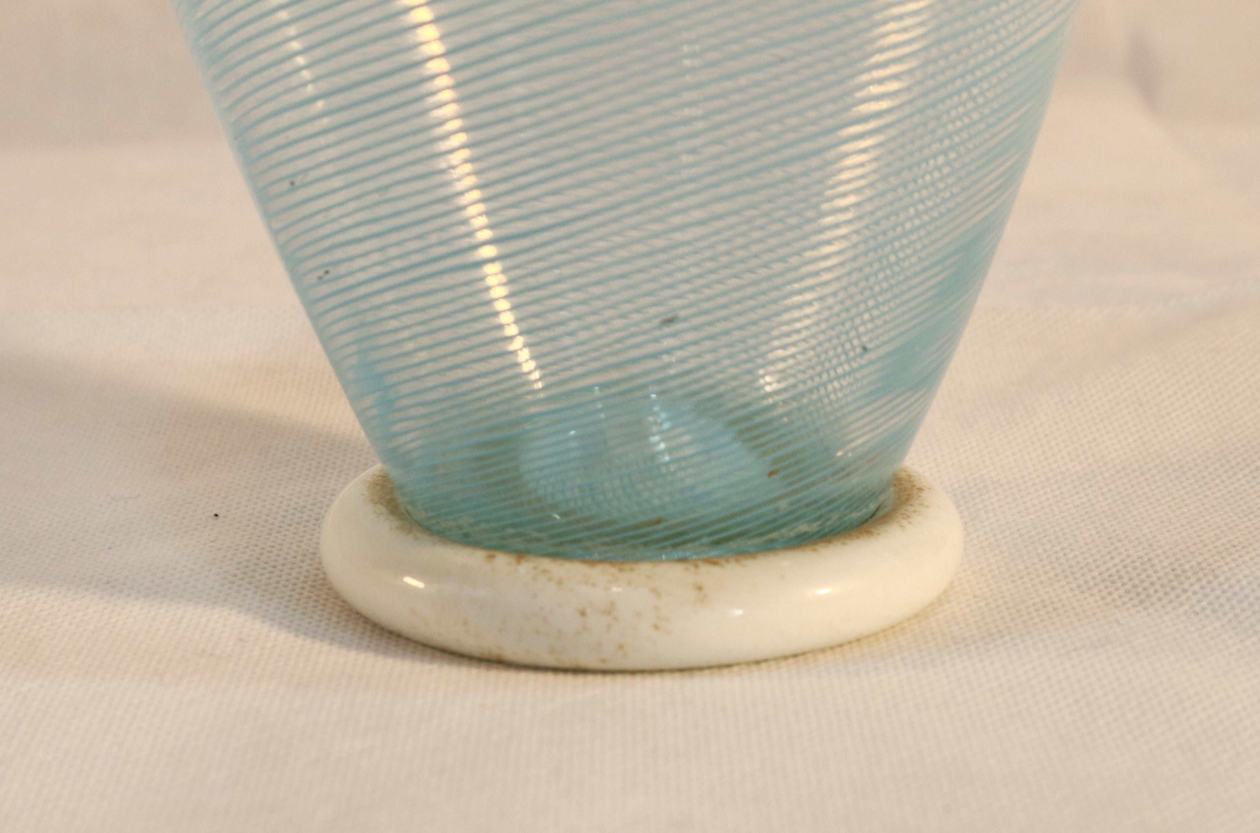 Mid-Century Modern Dino Martens Vase for Aureliano Toso, Murano Glass, Light Blue and White, 1960s For Sale