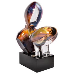 Italian Modernist Handblown Murano Glass Sculpture "The Kiss", Dino Rosin 1979