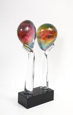 Dino Rosin "Amanti" The Lovers Iridescent Murano Art Glass Sculpture, Italy