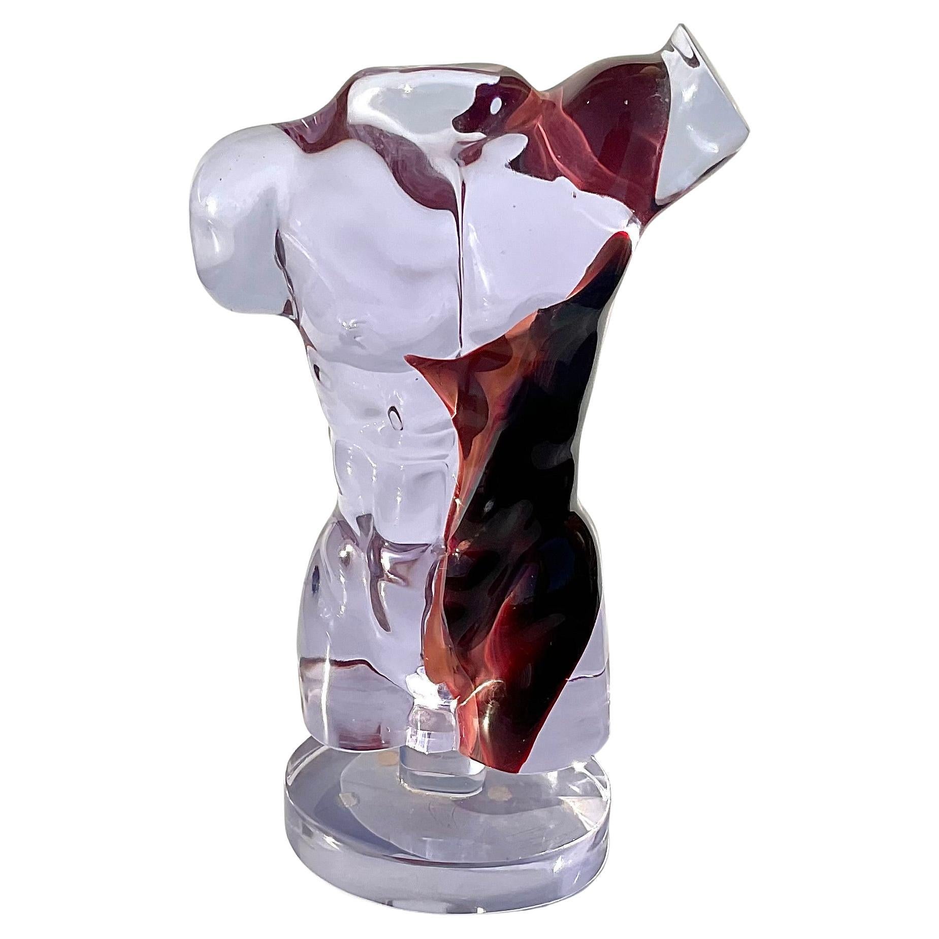 Dino Rosin Large Murano Chalcedony Glass nude male Adonis Sculpture Signed  For Sale