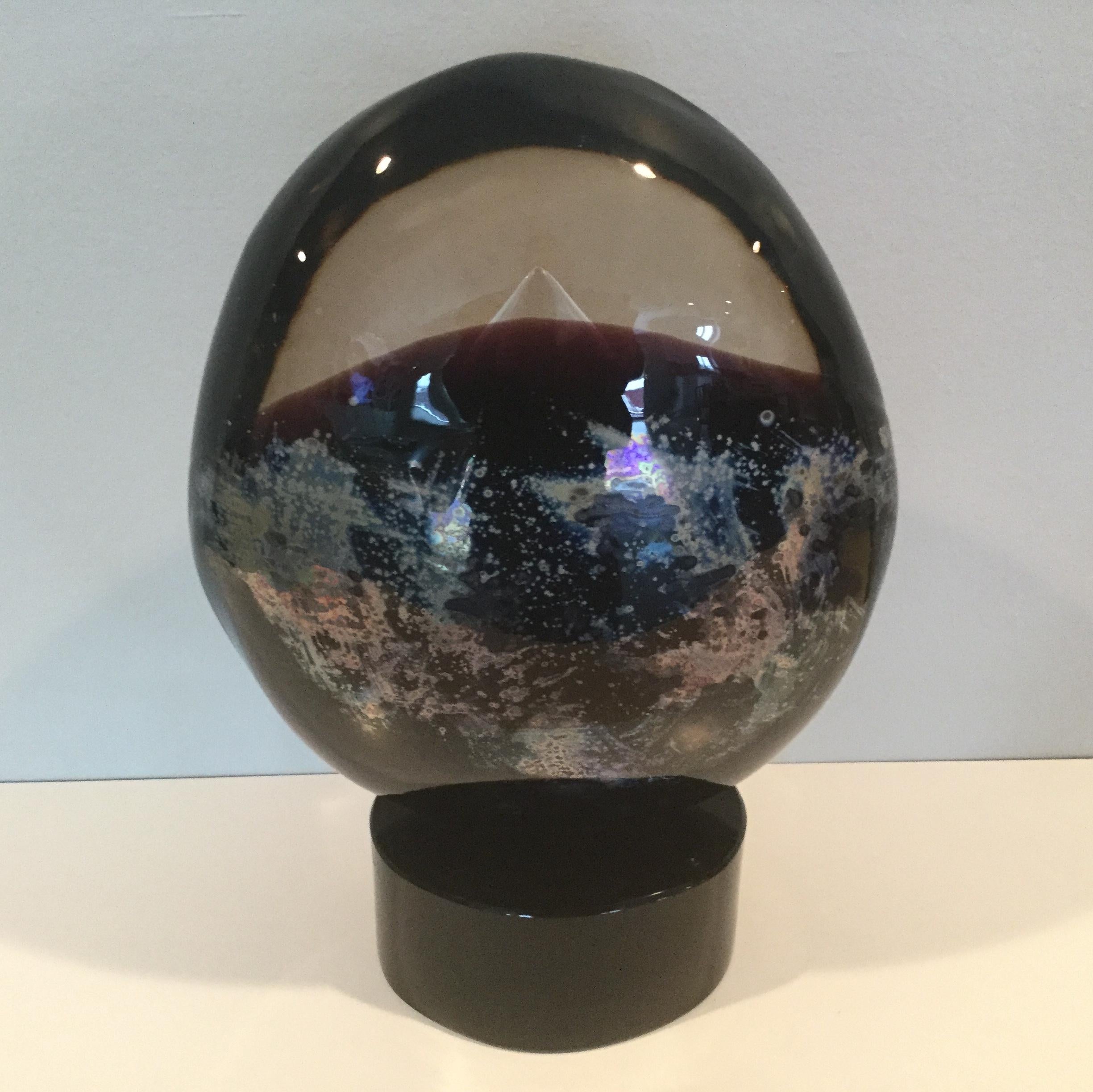 Italian Dino Rosin Murano Chalcedony Glass Planetary Sculpture For Sale