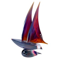 Dino Rosin: Murano sailboat, calcedonia glass sculpture