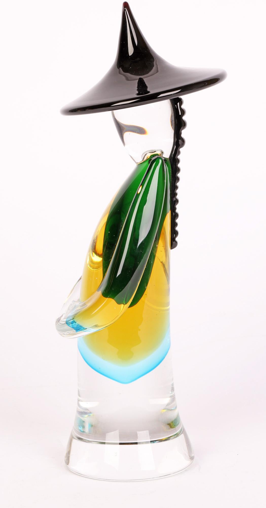 Late 20th Century Dino Rosin Murano Sommerso Glass Chinese Figure 
