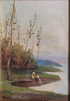 Impressionist Land/Riverscape Painting. Framed and Signed.