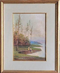 Impressionist Land/Riverscape Painting. Framed and Signed.