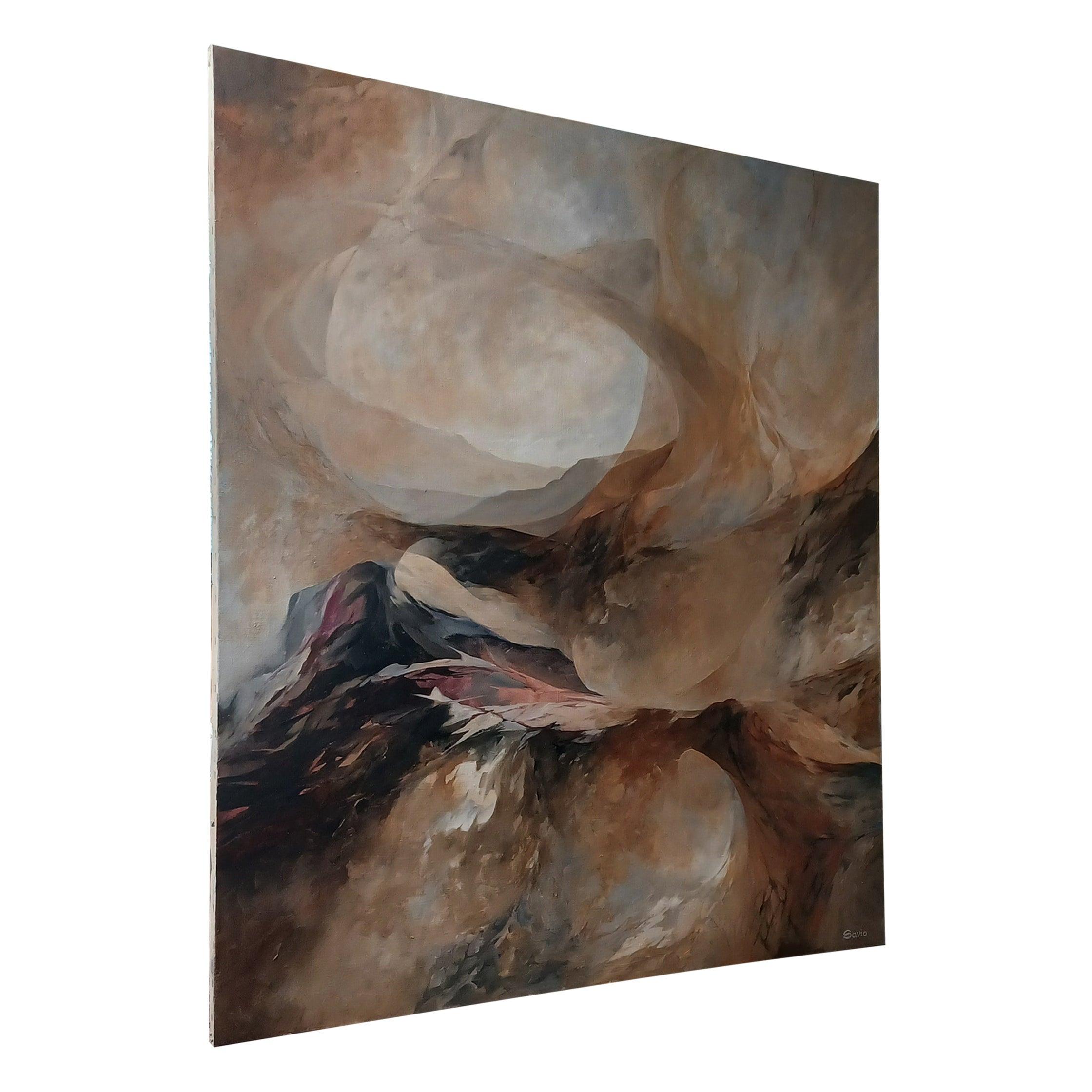 Framed oil on canvas "Transitions" abstract scene by Dino Savio. Unframed 50.25" x 42"

Dino Savio earned a Bachelor of Fine Arts from Carnegie Mellon University in Pittsburgh, Pennsylvania and a Fulbright Scholarship to Italy. When he went to