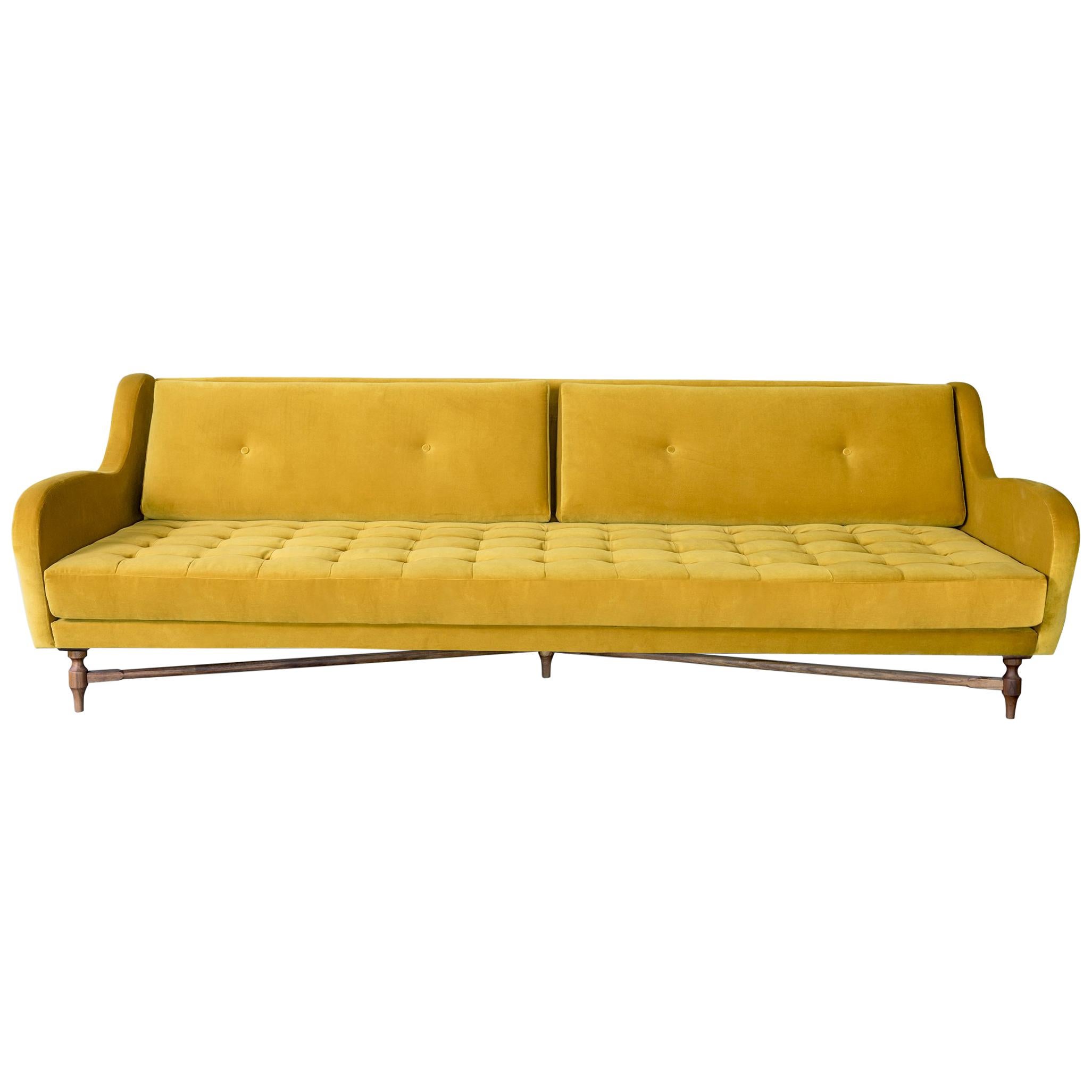 Dino Velvet and Walnut Sofa by ATRA For Sale