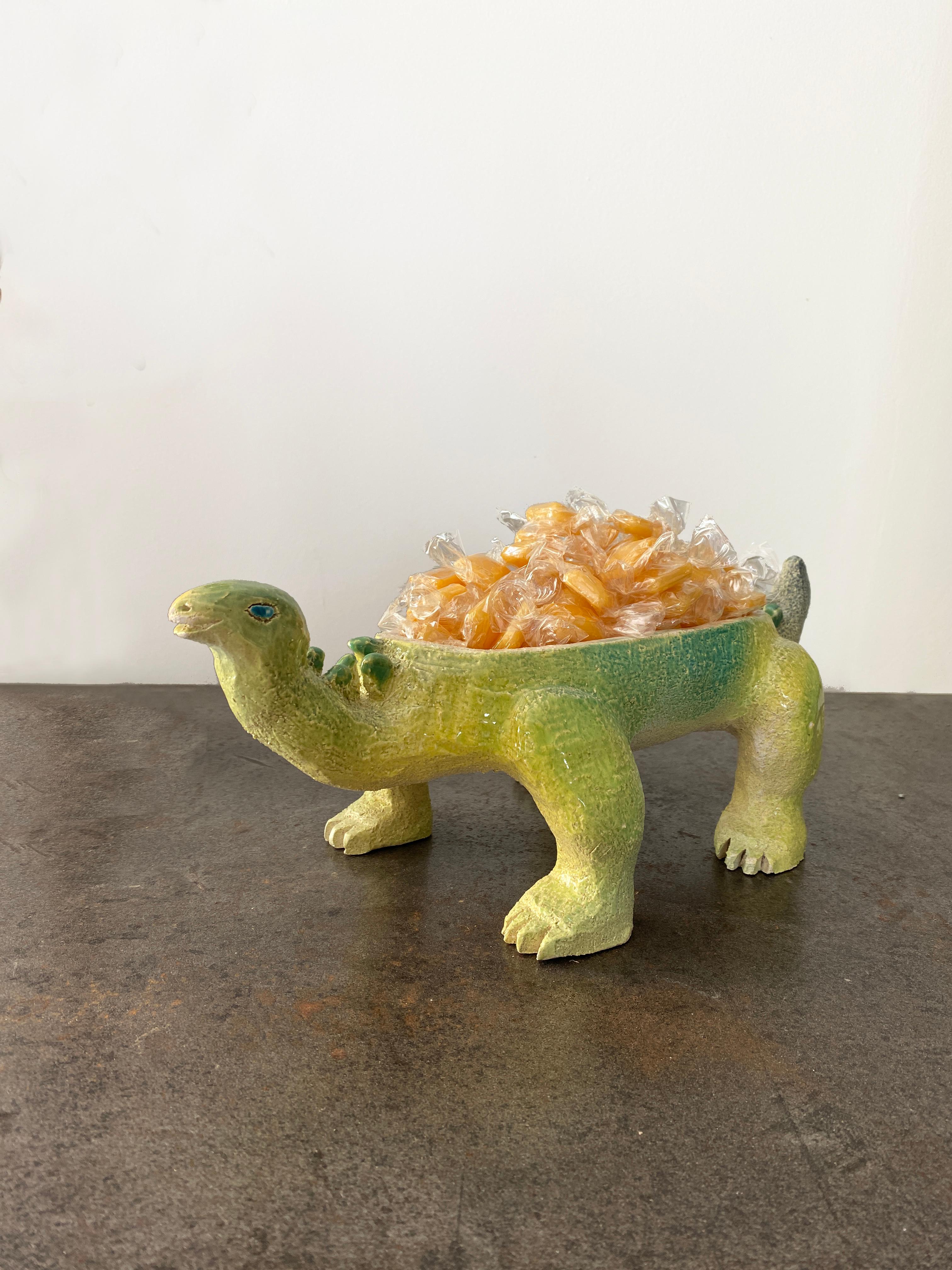 French Dinodish, One of a kind ceramic hand-sculpted glazed box/dish, Blue finish For Sale