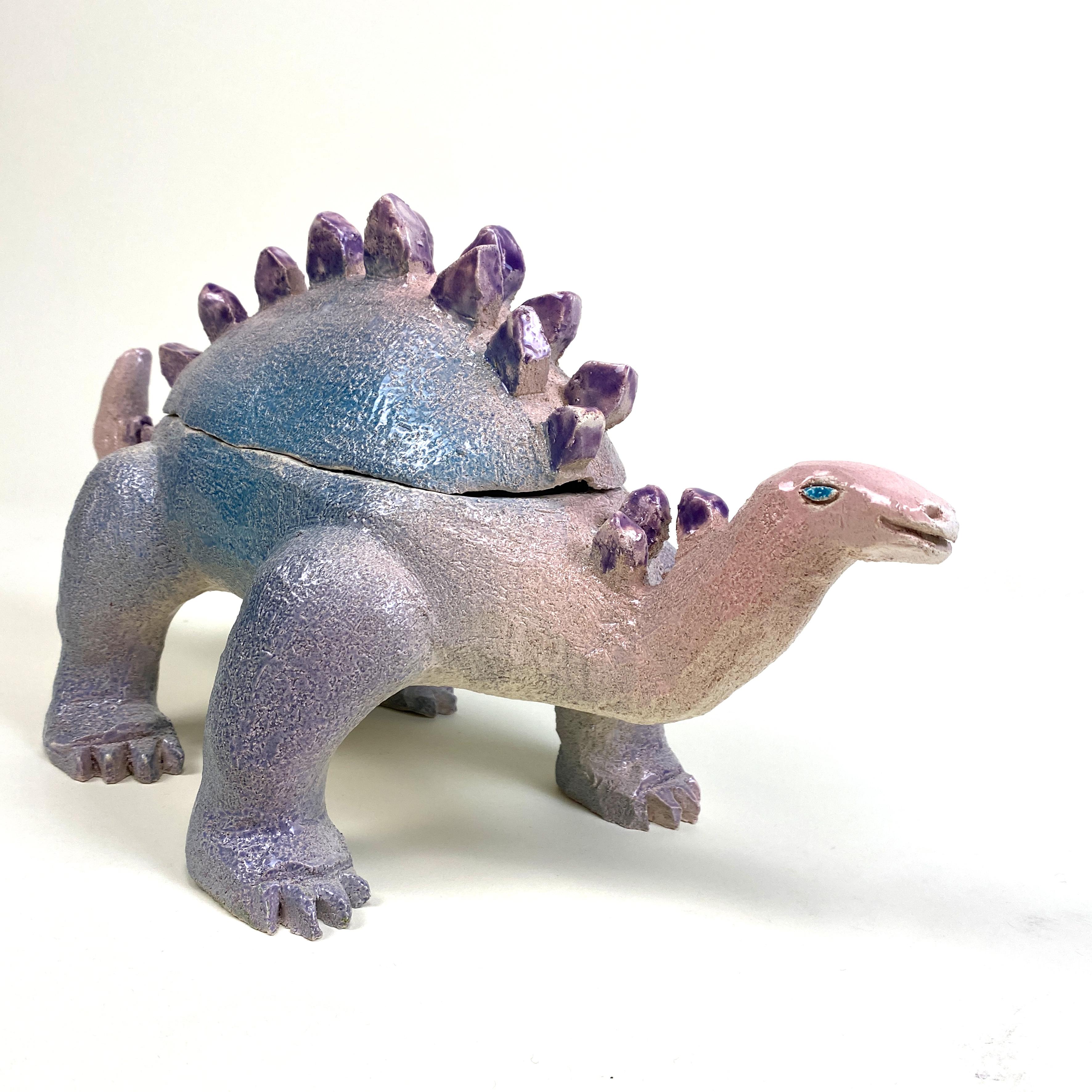 Contemporary Dinodish, One of a kind ceramic hand-sculpted glazed box/dish, Blue finish For Sale